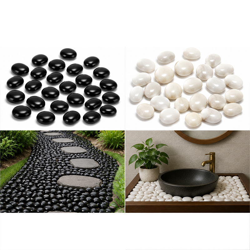 Marine Fish Tank - White&Black Polished River Rocks 200g-400g, Smooth