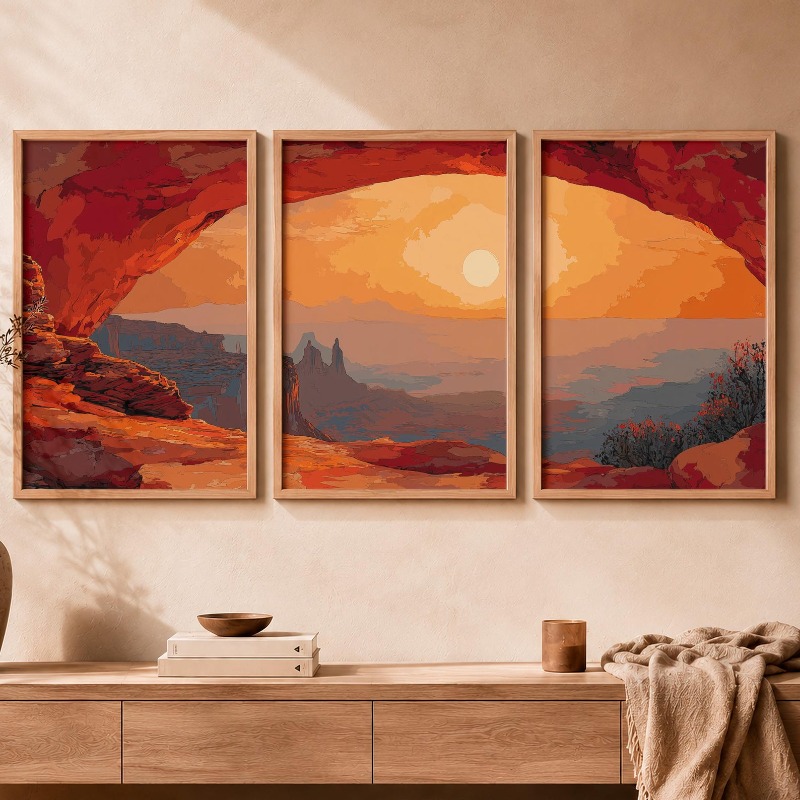 Live Rock - 3PCS Desert Canyon Sunset Canvas Print,